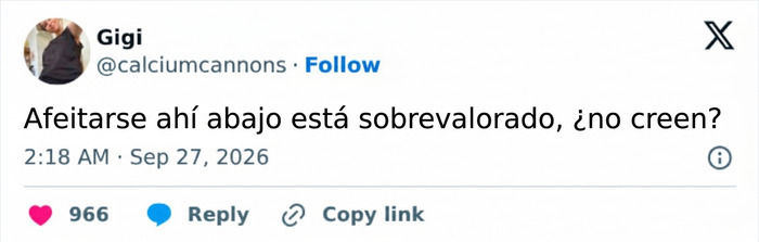 Publicaci&oacute;n de usuario opinando sobre afeitarse en relaci&oacute;n a la tendencia de no depilarse las partes &iacute;ntimas