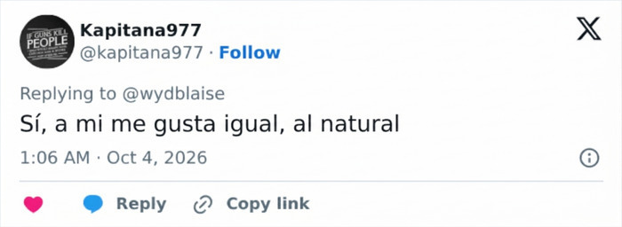 Captura de pantalla de un comentario sobre depilarse las partes &iacute;ntimas y la opci&oacute;n de dejar el vello al natural.