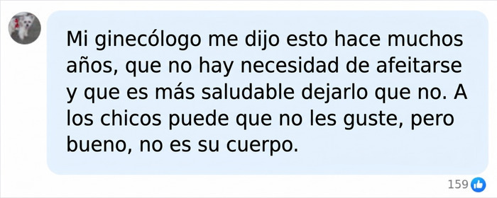 Publicaci&oacute;n de una usuaria citando a ginec&oacute;logos sobre la salud y la decisi&oacute;n de no depilarse las partes &iacute;ntimas.
