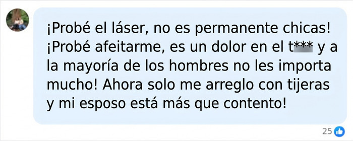 Captura de comentario en redes sobre m&eacute;todos para depilarse las partes &iacute;ntimas y experiencias personales.