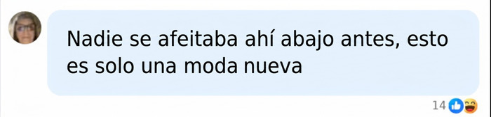 Comentario sobre depilarse las partes &iacute;ntimas afirmando que afeit&aacute;rselas es solo una moda nueva.