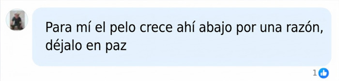 Captura de comentario en redes sobre no depilarse las partes &iacute;ntimas y la funci&oacute;n del vello.