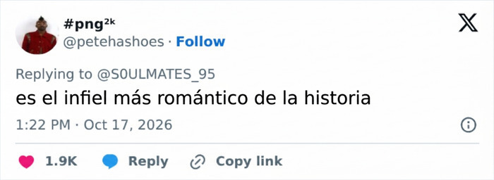 Publicaci&oacute;n en redes sociales con el mensaje es el infiel m&aacute;s rom&aacute;ntico de la historia sobre estrella de Hollywood.