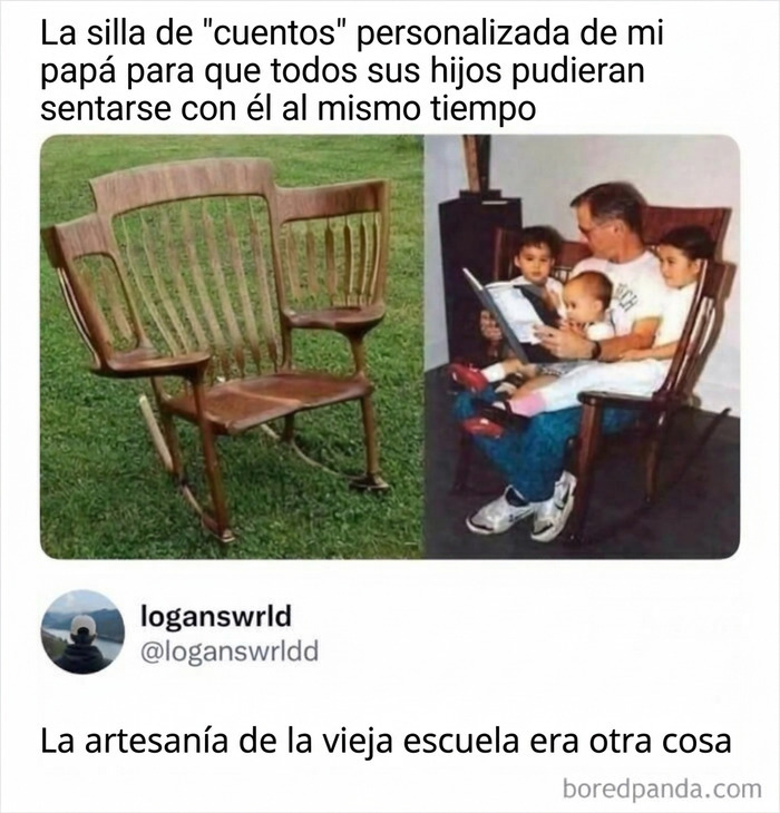 Silla de cuentos de madera en una colección de memes para reír