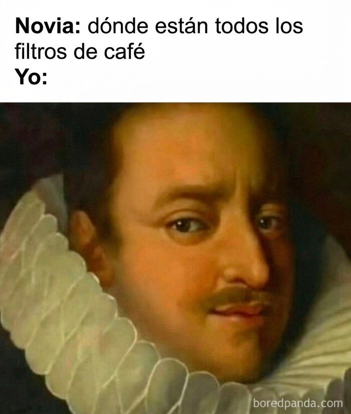 Cuadro clásico con un hombre usando un cuello de encaje como memes gracioso.