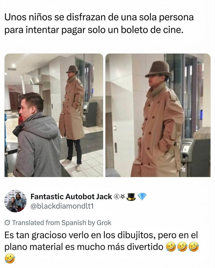 Niños disfrazados con gabardina en uno de los memes divertidos para reír un rato.