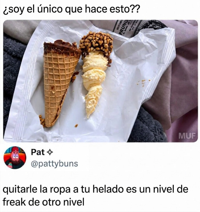 Un helado de cono sin la galleta para reír un rato con memes divertidos.
