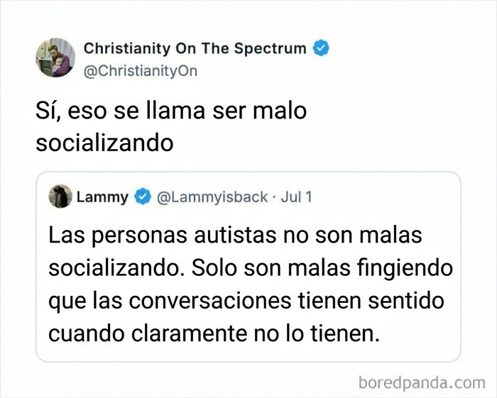Intercambio de tuits divertidos sobre el autismo y las habilidades para socializar en las conversaciones.