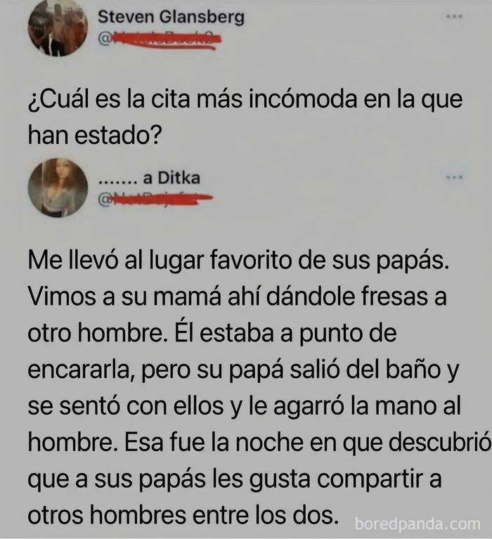 Tuits divertidos que cuentan la historia de una cita incómoda.