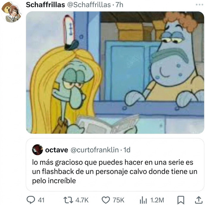 Meme de Bob Esponja en una lista de tuits divertidos con respuestas célebres.
