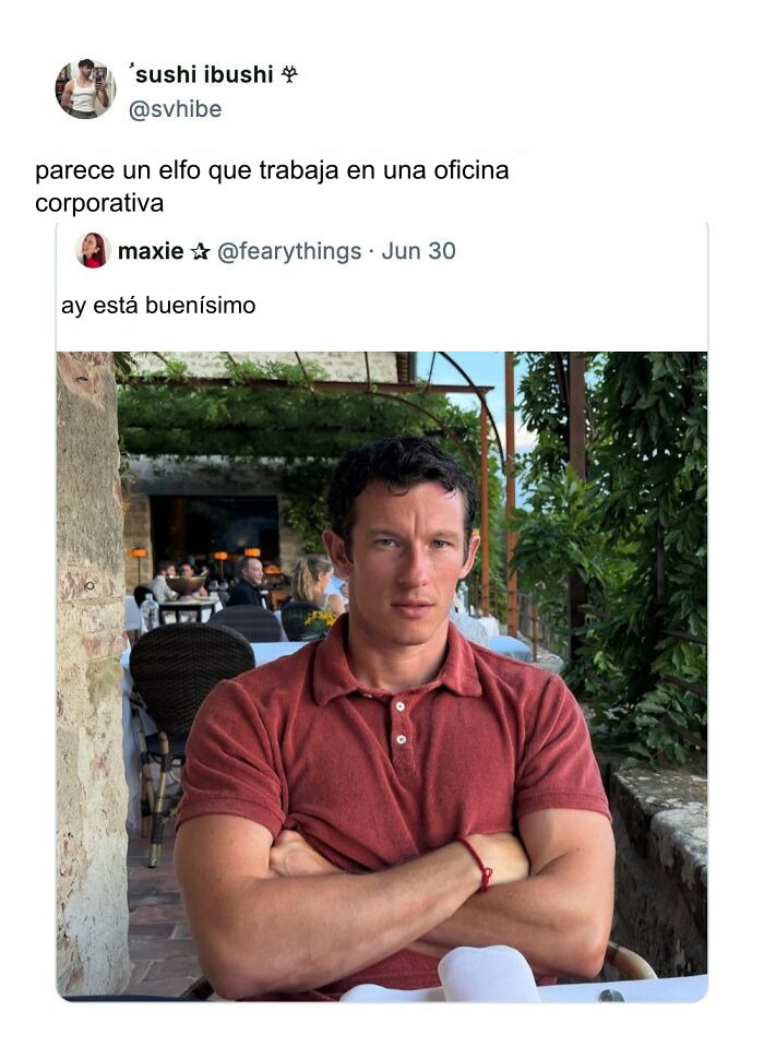 Un hombre apuesto en una terraza en uno de los tuits divertidos de la red.