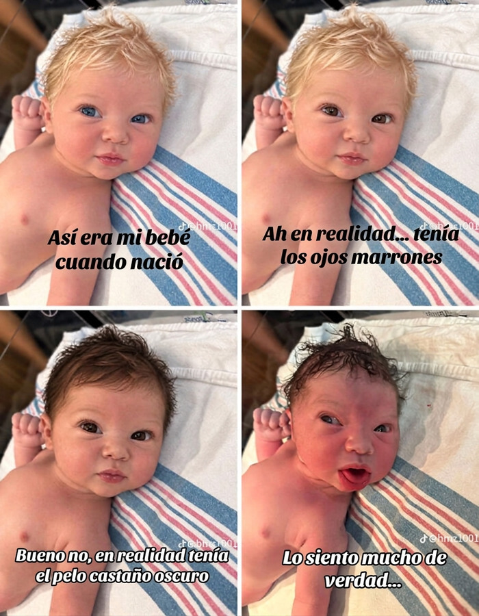 Fotos editadas de un bebé mostrando el cambio progresivo en la tendencia Lo siento mucho de TikTok.