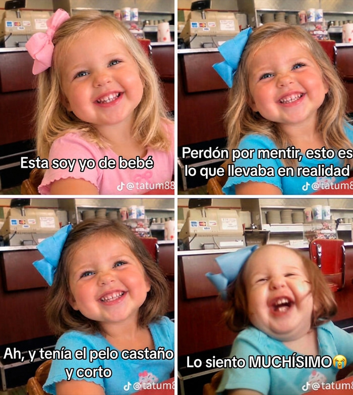Transformaciones divertidas de una niña pequeña en la tendencia Lo siento mucho de TikTok.