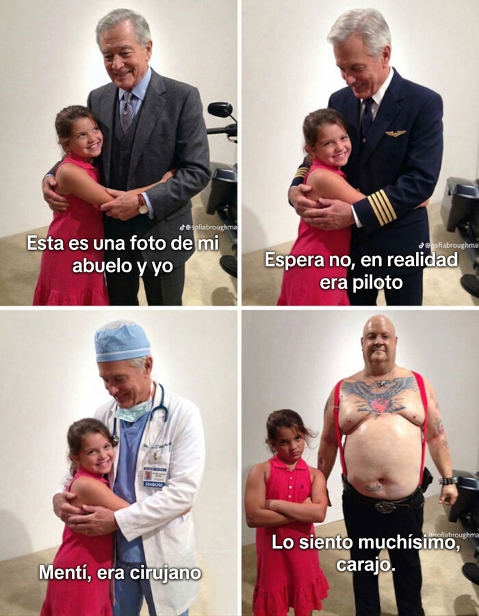 Meme viral de la tendencia Lo siento mucho de TikTok con fotos editadas de un abuelo y su nieta.
