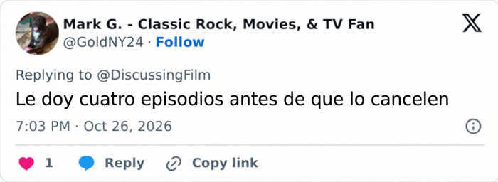Publicación en redes sociales con un comentario crítico sobre el reboot de Los vigilantes de la playa. Publicación en redes sociales con un comentario crítico sobre el reboot de Los vigilantes de la playa.