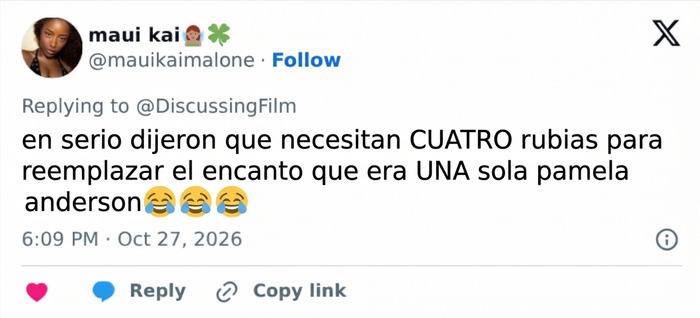 Comentario en redes sociales sobre los personajes del reboot de Los vigilantes de la playa. Comentario en redes sociales sobre los personajes del reboot de Los vigilantes de la playa.