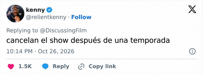 Comentario en X prediciendo la cancelación rápida del reboot de Los vigilantes de la playa. Comentario en X prediciendo la cancelación rápida del reboot de Los vigilantes de la playa.