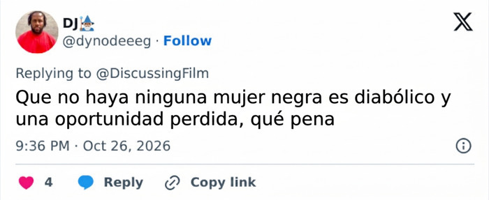 Publicación criticando la falta de representación inclusiva en Los vigilantes de la playa. Publicación criticando la falta de representación inclusiva en Los vigilantes de la playa.