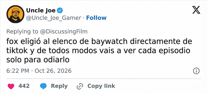 Publicación que opina sobre la elección del elenco para el reboot de Los vigilantes de la playa. Publicación que opina sobre la elección del elenco para el reboot de Los vigilantes de la playa.