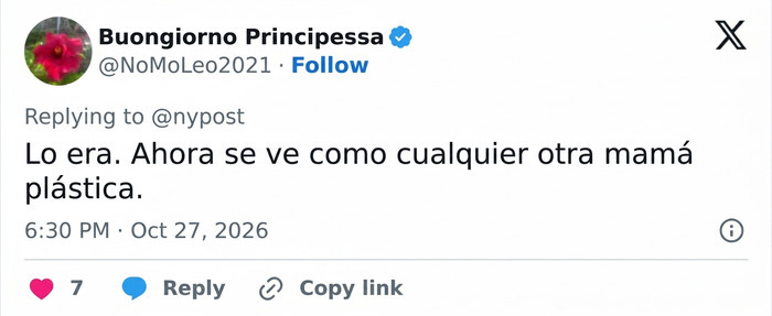 Publicaci&oacute;n en redes sociales comentando sobre el aspecto de Jennifer Lawrence y la cirug&iacute;a pl&aacute;stica.