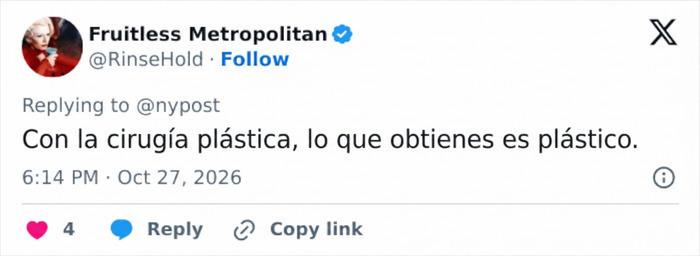 Publicaci&oacute;n en X sobre el resultado est&eacute;tico que deja la cirug&iacute;a pl&aacute;stica en las personas