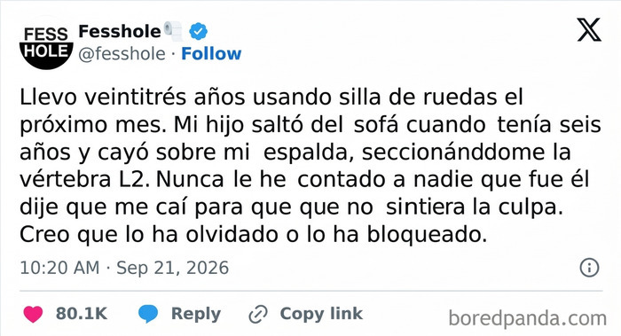 Publicación de Fesshole en X con confesiones anónimas sobre un secreto familiar guardado durante años.