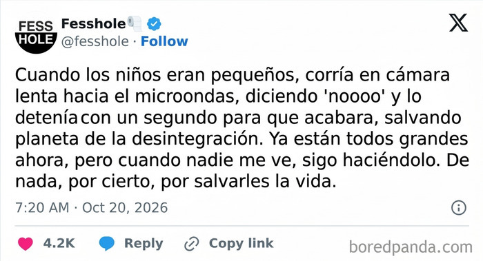 Imagen con una de las confesiones anónimas divertidas sobre detener el microondas para salvar el mundo