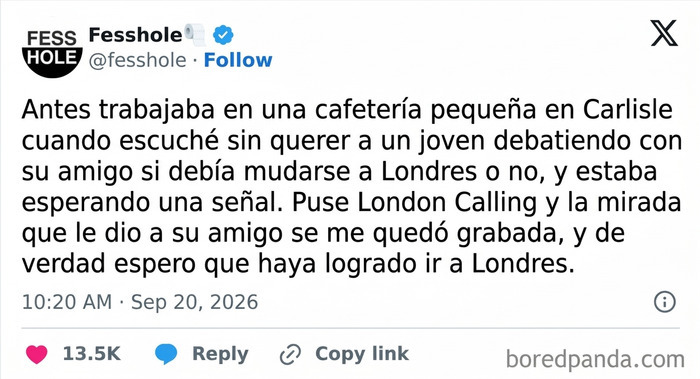 Publicación de confesiones anónimas sobre ayudar a alguien a tomar una decisión con música.