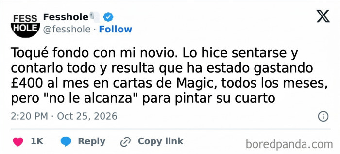 Mensaje con confesiones anónimas sobre gastos secretos en cartas de juego