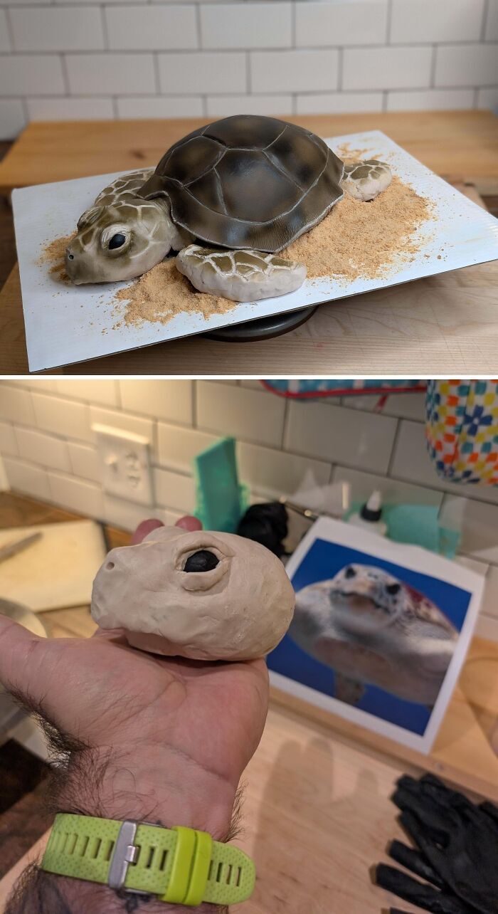 Pastel realista en forma de tortuga marina, un ejemplo creativo de repostería.