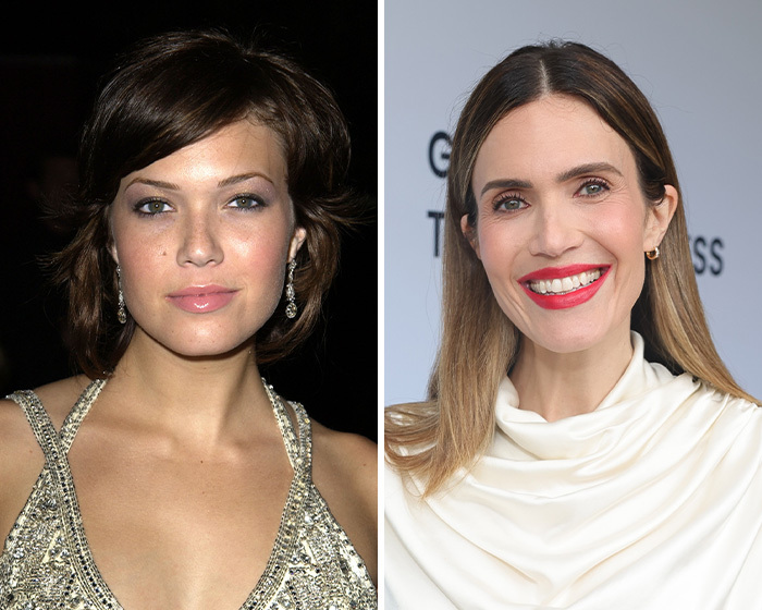 Mandy Moore en un antes y después evaluando los resultados de una blefaroplastia