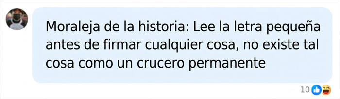 Captura de pantalla de un comentario sobre los riesgos de contratar un crucero permanente Captura de pantalla de un comentario sobre los riesgos de contratar un crucero permanente