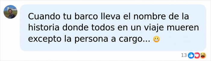 Captura de pantalla de un comentario irónico sobre un crucero permanente y el nombre del barco. Captura de pantalla de un comentario irónico sobre un crucero permanente y el nombre del barco.