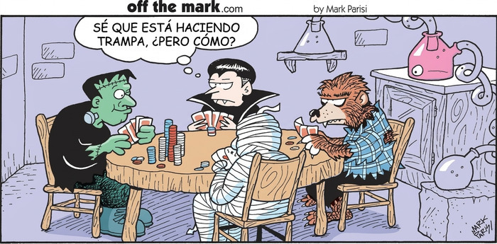 Monstruos jugando al póquer en un divertido cómic de Mark Parisi con vampiros y brujas.