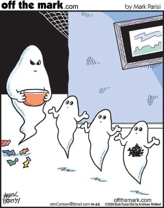 Fantasmas flotando en una escena cómica creada en los cómics de Mark Parisi