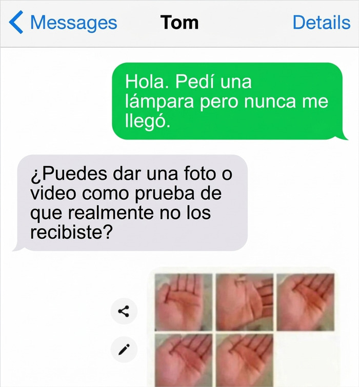 Conversación de chat absurda sobre la prueba de un pedido no recibido en memes divertidos para el día a día
